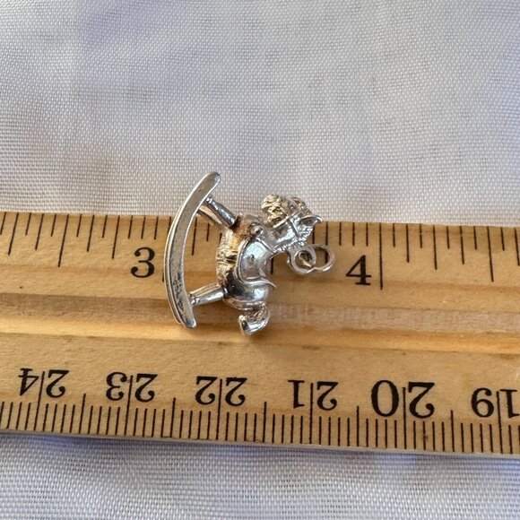 VTG Silver Tone Three Dimensional Rocking Horse Charm Size 0.75'' Length - Picture 4 of 5